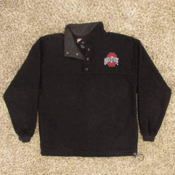 Ohio State University Sweatshirt Men's Medium Black Red 1/4 Snap Button Pullover - Picture 1 of 5